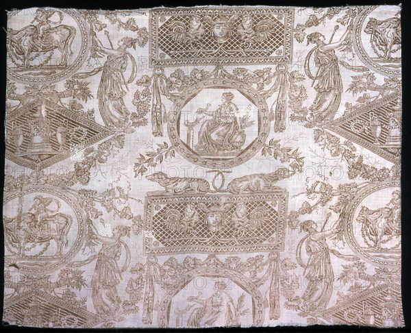 Panel (Furnishing Fabric), France, 1805. Pattern inspired by ancient Roman and Greek art. Designed by Jean Baptiste Huet, manufactured by Christophe Phillipe Oberkampf.