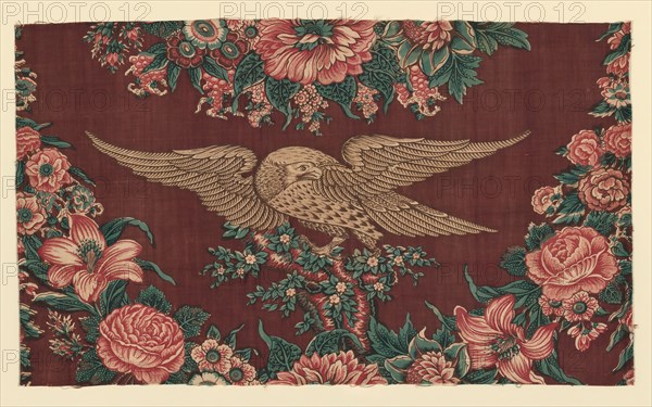 Fragment (Furnishing Fabric), England, 1830/40. Floral print with eagle.