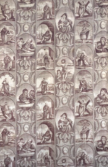 Panel (Furnishing Fabric), England, 1825-1875. Religious motifs: saints, Virgin and Child, the Crucifixion.