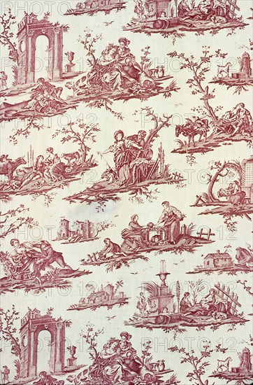 Le Mouton Chéri (Furnishing Fabric), Nantes, c. 1785. The Pet Sheep Engraved by Louis Marin Bonnet after Francois Boucher, manufactured by Petitpierre Freres & Cie.