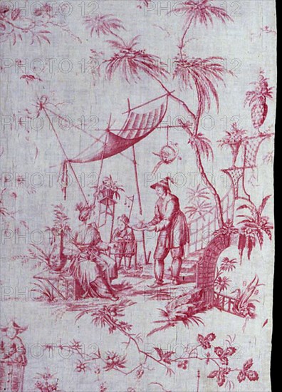Panel (Furnishing Fabric), France, 1780. Chinese-influenced pattern. Engraved by Pierre-Charles Canot after Jean Baptiste Pillement.