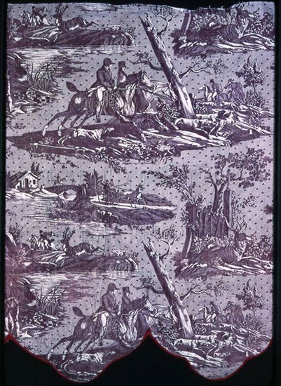 La Route de Jouy (The Road to Jouy) (Furnishing Fabric), France, c. 1820. Designed by Horace Vernet, engraved by Pierre Guillaime Lemeunnie, manufactured by Oberkampf Manufactory.