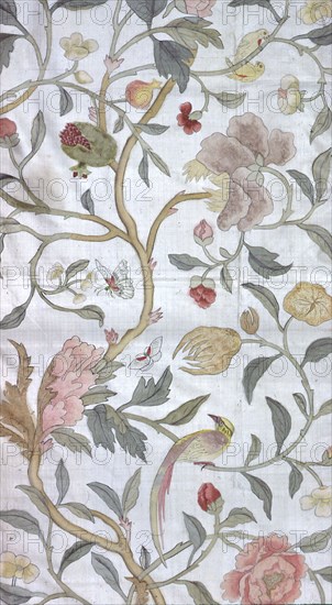 Panel (Furnishing Fabric), France, 18th century. Pattern of birds, flowers and insects.