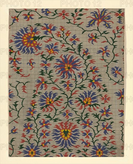 Mise-en-carte (Point-paper), France, 1760/90. Preparatory technical drawing for a patterned silk, instructions for the weaver.