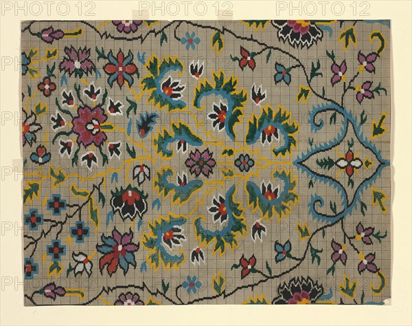 Mise-en-carte (Point-paper), France, 1760/90. Preparatory technical drawing for a patterned silk, instructions for the weaver.