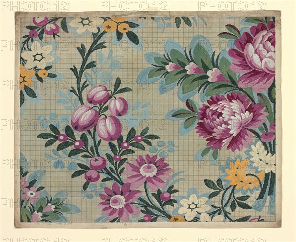 Mise-en-carte (Point-paper), France, 1760/90. Preparatory technical drawing for a patterned silk, instructions for the weaver.