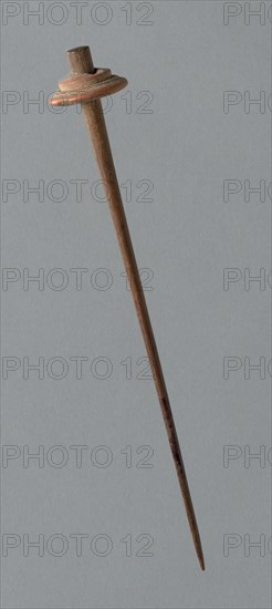 Wooden Spindle with Ceramic Whorl, Peru, 1000/1476.