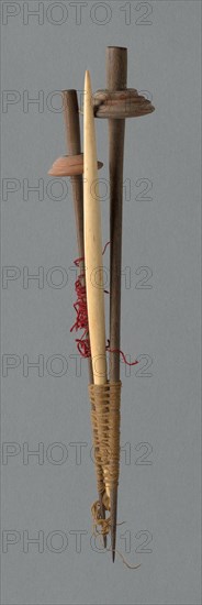 Wooden Spindle with Ceramic Whorl, Peru, 1000/1476.