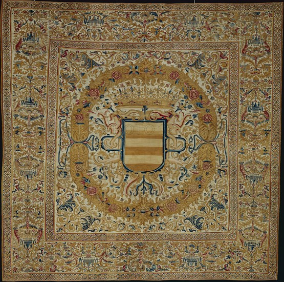 Large Hanging with Crown and Escutcheon, southern Andes, Peru, c. 1700.