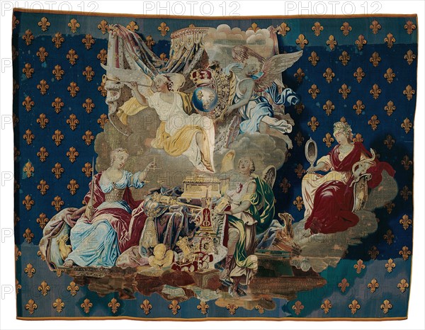 Chancellerie, France, 1718/20. Allegorical figures: Justice on the left, and Prudence on the right. Presumably woven at the Manufacture Royale de Beauvais, under the direction of Pierre and Etienne Filleul, after a cartoon by Jacques Vigoureux Duplessis.