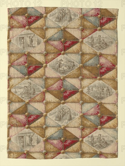 Children at Play (Furnishing Fabric), Massachusetts, 1886/90. Patchwork design with children sledging, making sandcastles, sailing toy boats, playing baseball etc. Printed and manufactured by Merrimack Manufacturing Company