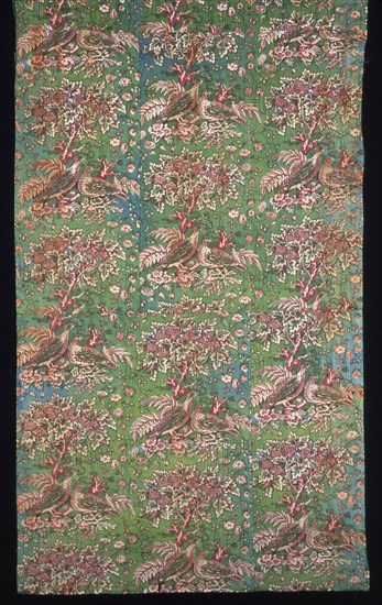 Plum Trees and Pheasants (Furnishing Fabric), England, c. 1830/40. Printed at Bannister Hall Print Works.