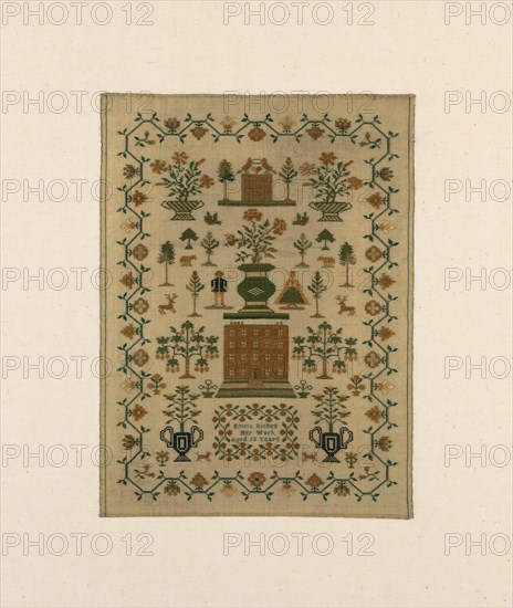 Sampler, United States, 1800/25. 'Emma Riches Her Work Aged 13 Years'.