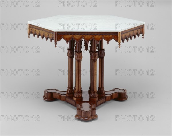 Belmead Center table, c. 1846. Table from Belmead, the Gothic Revival villa of builder Philip St. George Cocke of Powhatan County, Virginia. Designed by Alexander Jackson Davis, probably made by Alexander Roux.