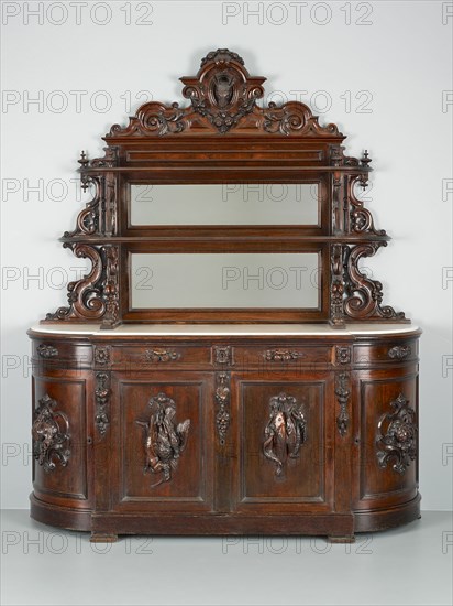 Sideboard, 1850/57. Relief carving of game: birds, rabbits, fish, fruit and vegetables.