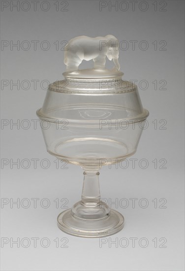 Jumbo/Elephant pattern covered compote on pedestal, 1883/5. Attributed to Canton Glass Company.