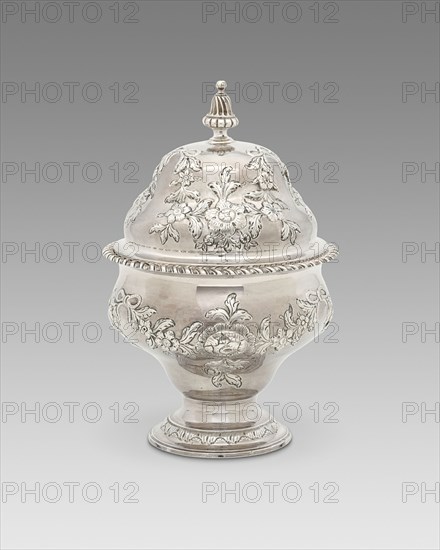 Covered Sugar Bowl, 1765/75. Rococo chased work floral design.