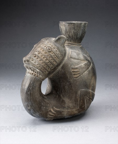 Jug in the Form of a Curled Animal, with Tail in Mouth, Possibly a Feline, A.D. 1000/1400.