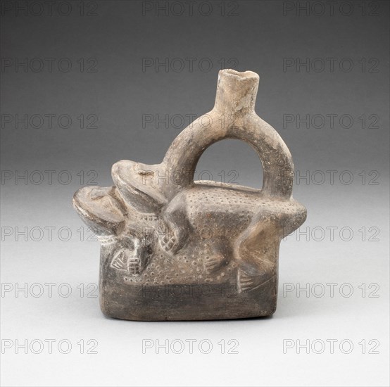 Stirrup Spout Vessel Depicting Frogs Mating, A.D. 1100/1470.