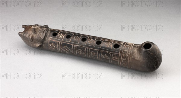 Flute with Incised Geometric Motif and Mouth in the Form of a Human Head, A.D. 1200/1450.