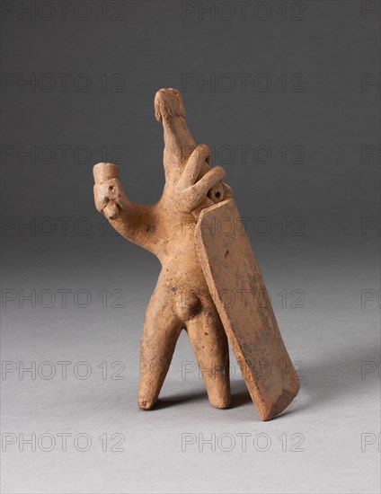 Figurine of a Warrior with Square Sheild and Weapon, 200 B.C./A.D. 200.
