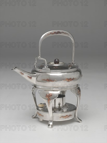 Tea kettle, 1877, and stand, 1889. Design attributed to Edward C. Moore.