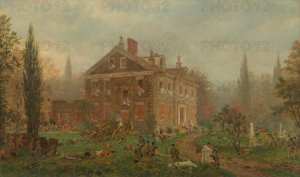 The Attack on Chew's House during the Battle of Germantown, 1777, 1878. Scene from the American Revolutionary War: battle at Germantown, Pennsylvania, between the British Army and the American Continental Army.