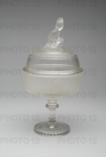 Westward Ho!/Pioneer pattern covered compote on pedestal, c. 1876.