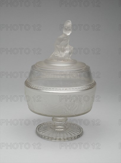 Westward Ho!/Pioneer pattern covered footed compote, c. 1876.