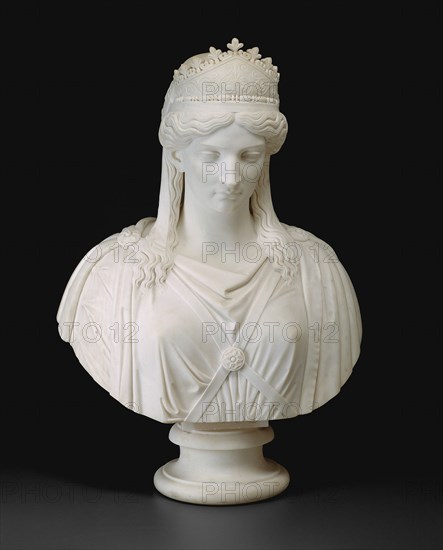 Zenobia, Queen of Palmyra, modeled c. 1859; carved after 1859. White marble bust of Septimia Zenobia, queen of the Palmyrene Empire in Syria, who conquered Egypt and much of Asia Minor before her defeat by the Roman emperor Aurelian in 272 AD. She is portrayed at the moment of her capture.