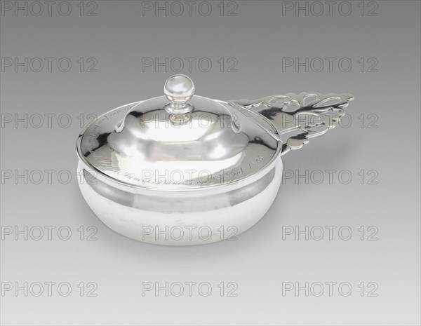 Covered Porringer, 1825. Inscribed around lid: 'Ellen Maria McIlvaine from her Great grand Mother Anne T. Bancker of New York 1825'.