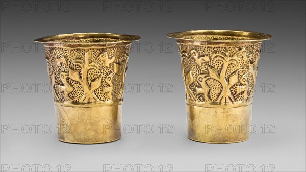 Pair of Beakers Depicting Birds in a Cornfield, A.D. 1100/1438.