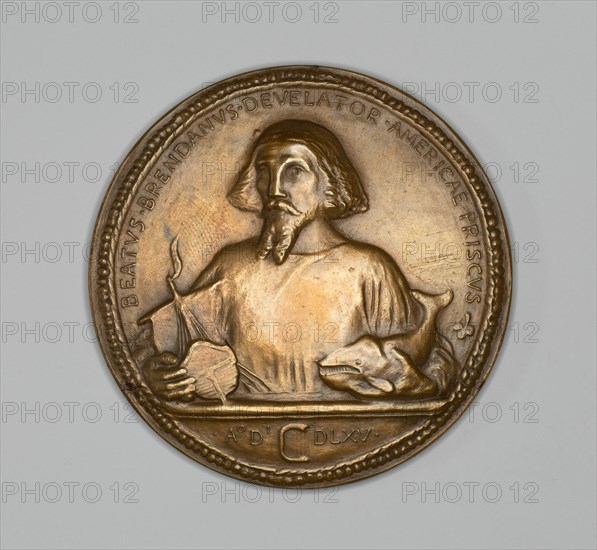 Medal commemorating Saint Brendan, Discoverer, c. 1869. Designed by John Frederick Mowbray-Clarke, possibly made at the J. K. Davison foundry.