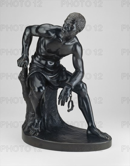 The Freedman, 1862-63. A freed slave with shackles broken, modelled from life, considered to be one of the first naturalistic sculptural representations of an African American.
