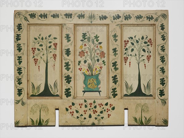 Fireboard, c. 1820. Painted board used to dress the fireplace during the summer months. From the John Moseley House, Southbury, Connecticut. Possibly made by Stimp.