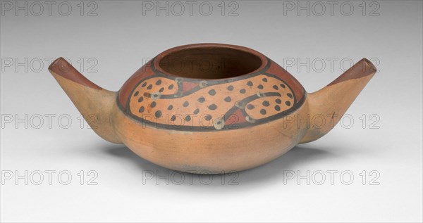 Small Double Spout Bowl with Repeated Curving Motif, c. A.D. 500/700.