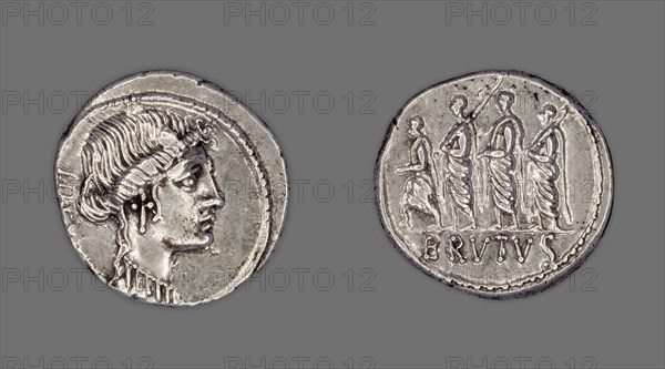 Denarius (Coin) Depicting Liberty, 54 BCE, issued by Roman Republic, M. Junius Brutus (moneyer).