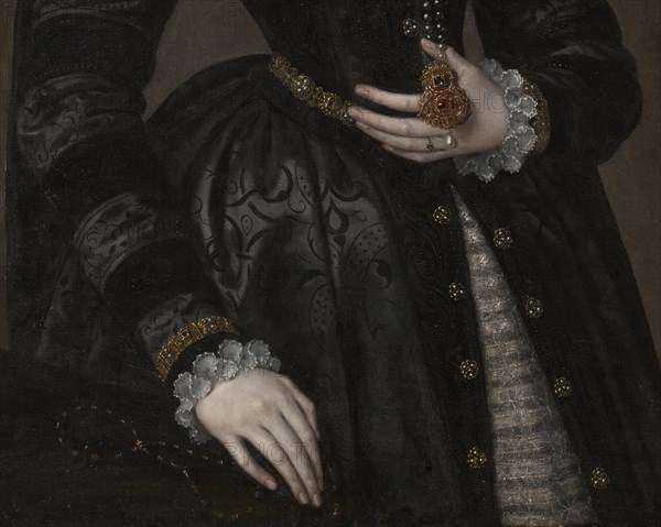 Portrait of a Court Lady, 1560/70. Follower of Antonis Mor. Detail from a larger artwork.