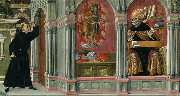 Saint Augustine's Vision of Saints Jerome and John the Baptist, 1476. Detail from a larger artwork.