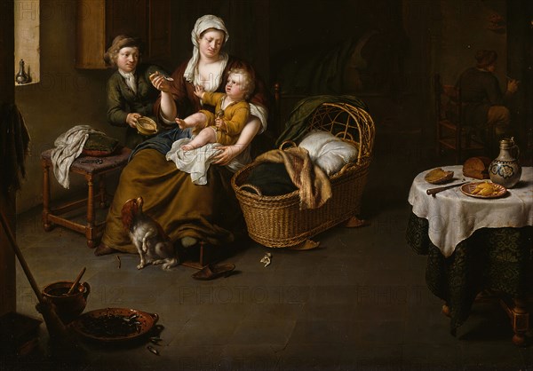 A Mother Feeding her Child (The Happy Mother), 1707. Detail from a larger artwork.