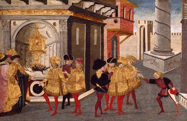 The Assassination and Funeral of Julius Caesar, 1455/60. Detail from a larger artwork.