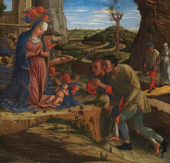 The Adoration of the Shepherds, shortly after 1450. Detail from a larger artwork.