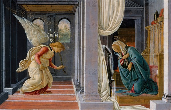 The Annunciation, ca. 1485-92. Detail from a larger artwork.