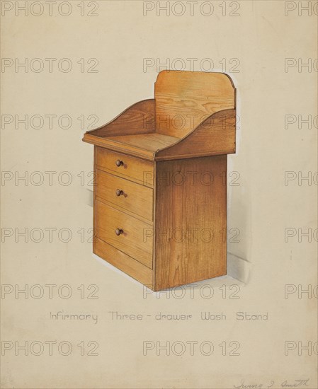 Shaker Wash Stand with Drawers, 1935/1942. (Artist notes: Infirmay three-drawer wash stand).