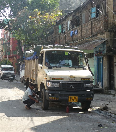 Repairs to TATA truck , West Bengal India, 2019.