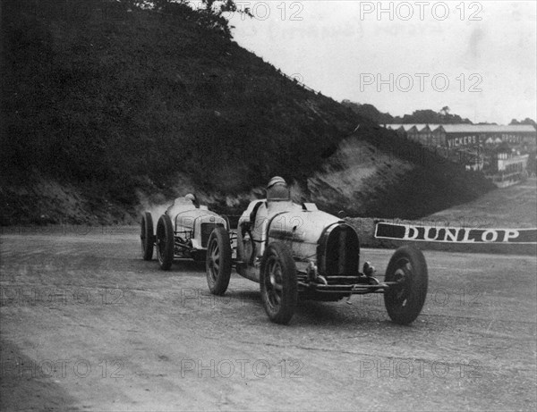 George Eyston driving a Bugatti Type 39A at the British Grand Prix, Brooklands, Surrey, 1927. Creator: Unknown.