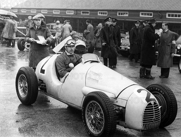 Gordini of Belgian racing driver Andre Pillette in the paddock at Aintree, Merseyside, 1955. Creator: Unknown.
