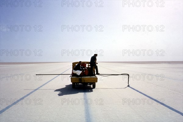 Marking the course for Bluebird CN7's World Land Speed record attempt, Lake Eyre, Australia, 1964. Creator: Unknown.