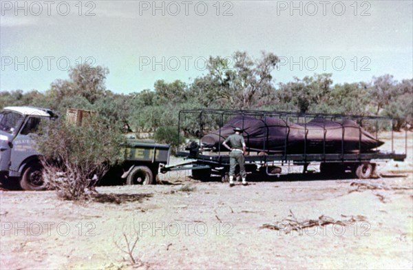 Transporting Bluebird CN7 through the bush to Lake Eyre, World Land Speed Record attempt, 1964. Creator: Unknown.