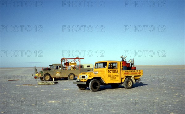 Support vehicles, Bluebird CN7 World Land Speed Record attempt, Lake Eyre, Australia, 1964. Creator: Unknown.